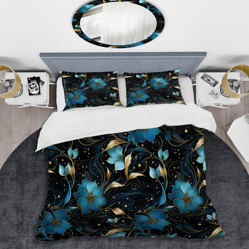 Ensemble de housse de couette Cosmic Noir Moody, Housse de couette simple + 1 taie décorative stan