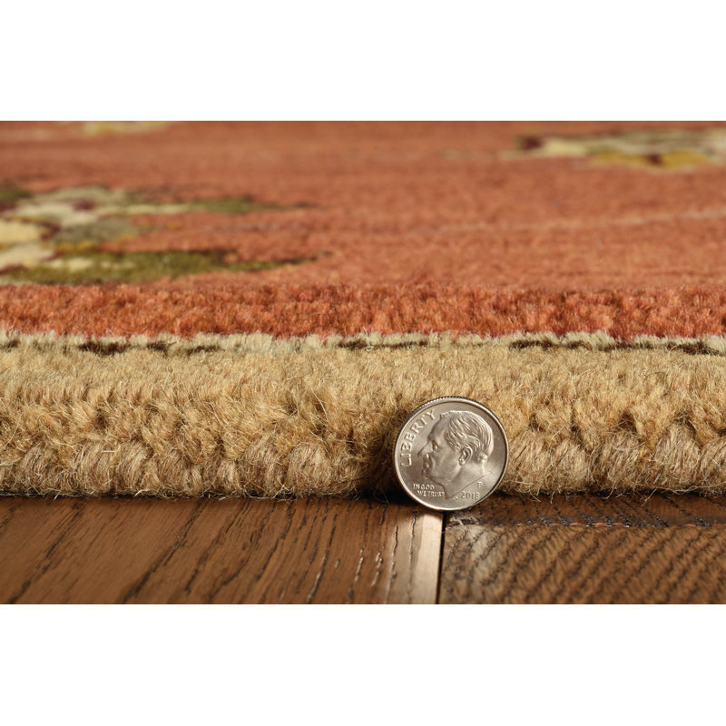 Tapis rouge / vert en laine touffeté à la main Blarwood, Rectangle 3 pi 3 po x 5 pi 3 po