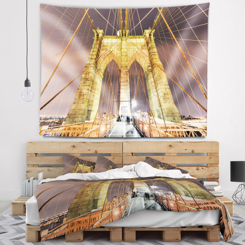 Paysage urbain, pont de Brooklyn et tapisserie de câblage, H 32 po x l 39 po