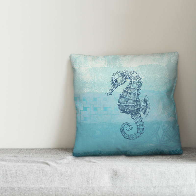 Coussin abstrait hippocampe, Polyester / Bourre en polyester, 18 po x 18 po