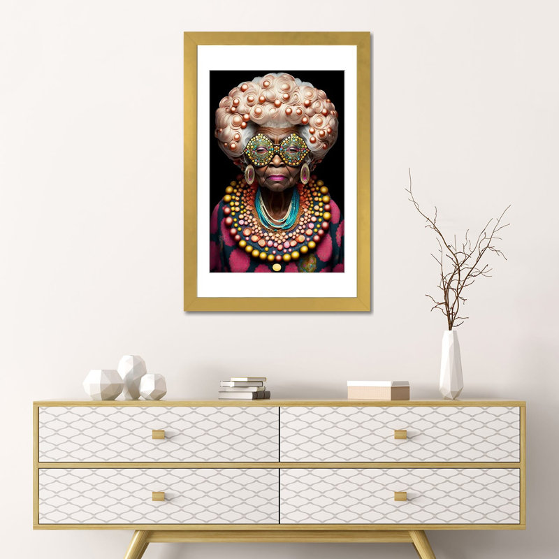 Afrofuturist Grandma I, Gold Open Corner Frame Paper, 24" H x 16" W x 1" D