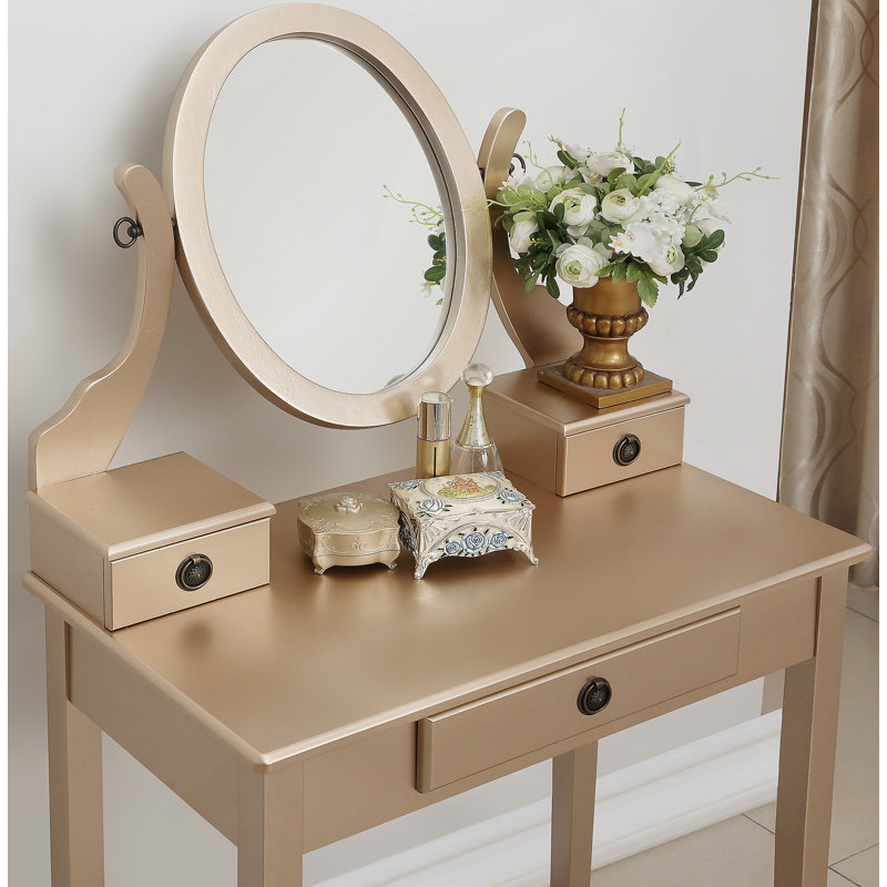 Ensemble coiffeuse et tabouret de maquillage en bois Moniya, Doré