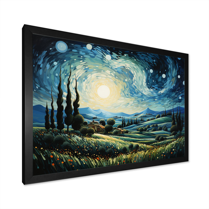 «Vangogh The Swaying Cypress I», art mural Vangogh par Vincent Van Gogh, peinture, Cadre noir, H 24 po x l 32 po x P 1 po