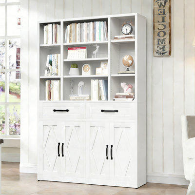 Bibliothèque de 71 po de hauteur avec portes, tiroirs et tablettes ouvertes réglables, armoire de rangement en métal pour bureau personnel, salon, bibliothèque industrielle