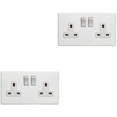 2 PACK 2 Gang Double DP 13A Switched UK Plug Socket SCREWLESS MATT BLACK Power