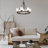Shamavi 7-Light Indoor Walnut & Black Hanging Chandelier with Frosted Glass Cylinder Shades