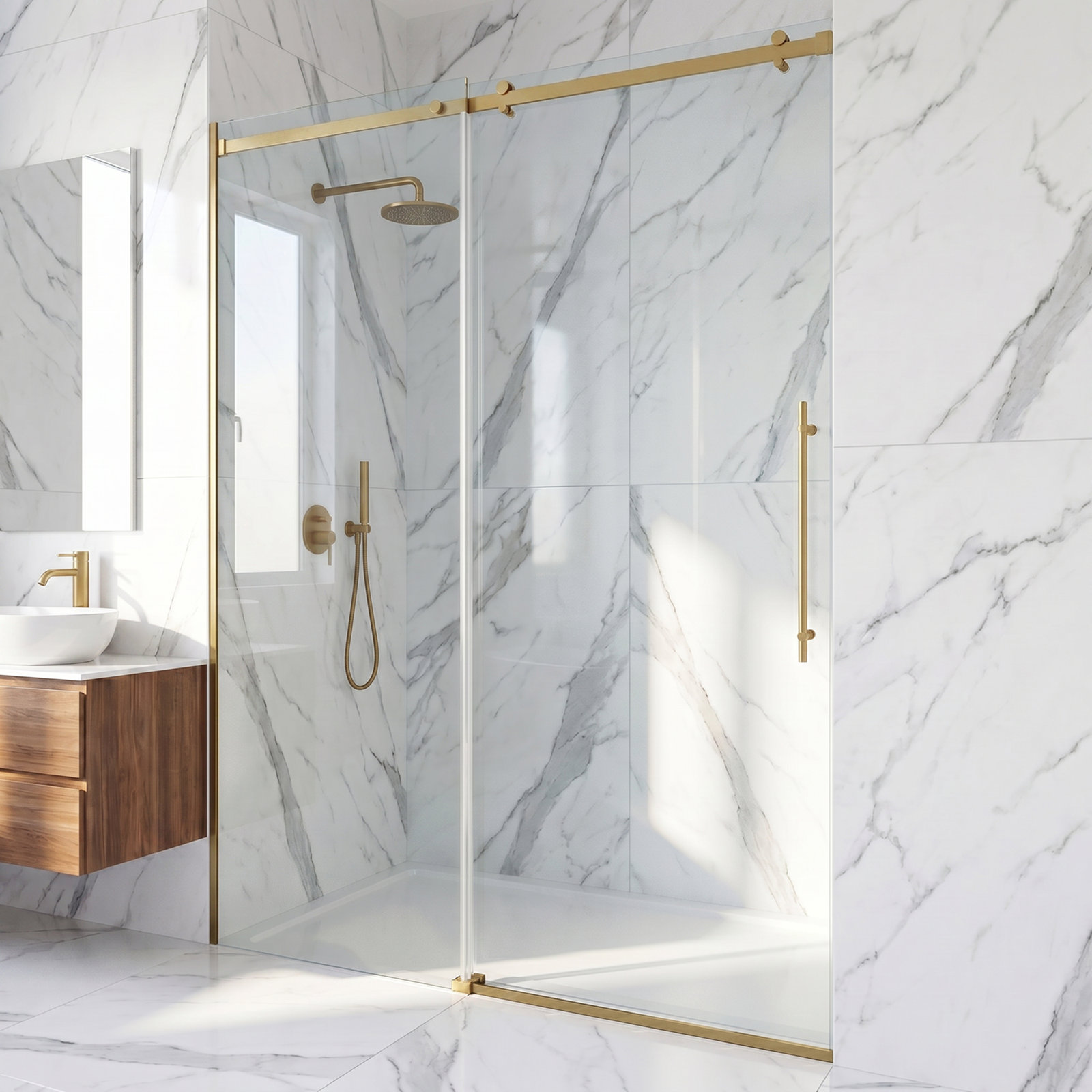 Luca Frameless Sliding Shower Door, Matte Gold