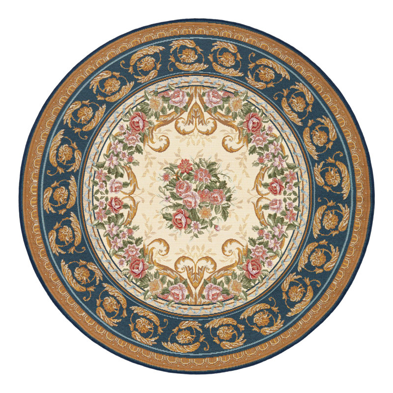 Tapis intérieur / extérieur traditionnel, Rond 5 pi 1 po