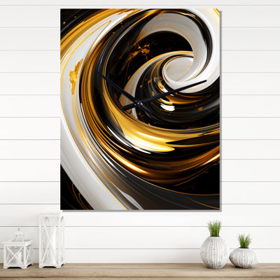 Liquid Gold Black White Abstract Minimal Spiral I - Abstract Spirals Wall Clock