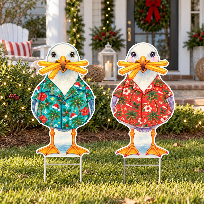 Drôle de panneaux de Noël amusants, ensemble de 2, décor de jardin côtier, PVC de 12 pouces Sully & Sally