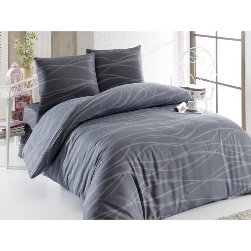 Ensemble de housse de couette double Luxury, gris, 78,7 po x 78,7 po | 65% coton / 35% polyester, 120 fils | Comprend 2 taies d'oreiller (31,5 po x 31,5 po) | Lavable à la machine, conception élégante pour les chambres confortables
