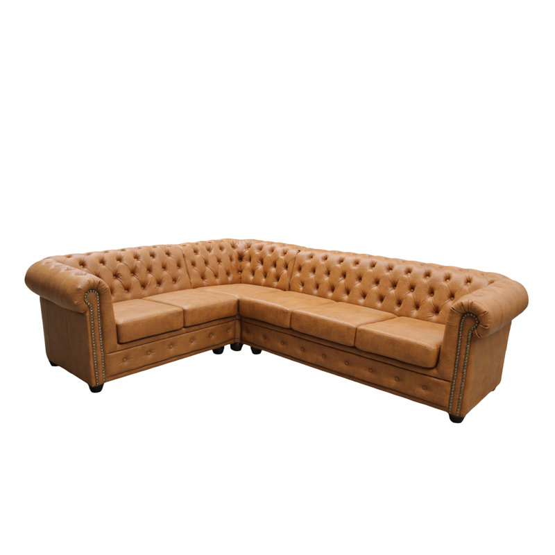 Ramey 5 Seater Faux Leather Corner Sofa , Right