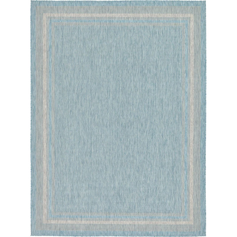 Outdoor Veranda Area Rug Turquoise Color, Rectangle 8' x 11'4"