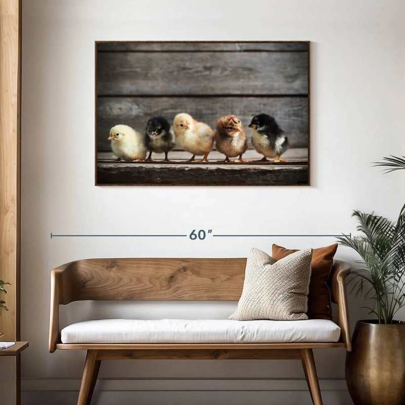 Rangée de poussins, Cadre flottant noyer, 43 po x 29 po