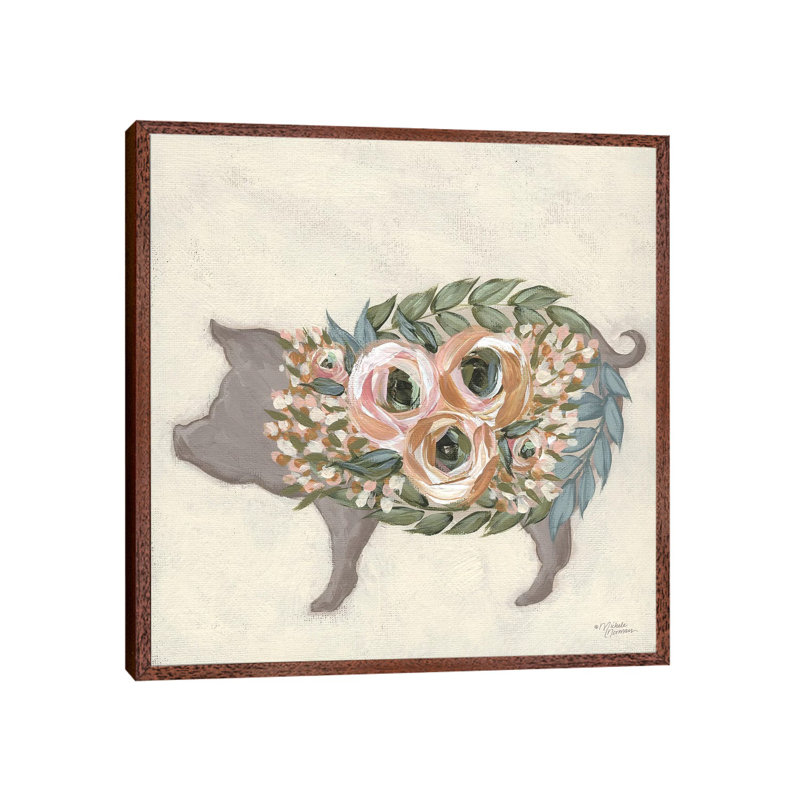 Alice The Pig by Michele Norman - Print on Canvas, 66.04cm H x 66.04cm W x 3.81cm D, Classic Brown Wood Floater Framed
