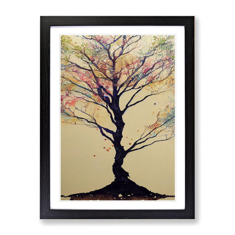 Pastel Tree - Wall Art, Black Framed, 48cm H x 36cm W, White