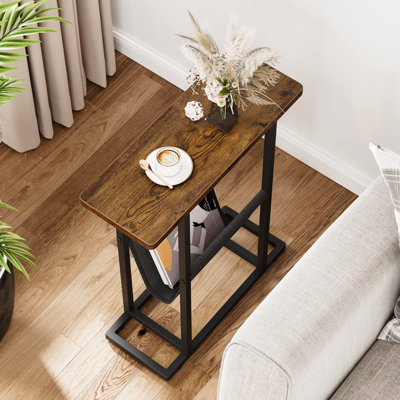 Side Table For Small Spaces, Slim Bedside Table With Storage Holder