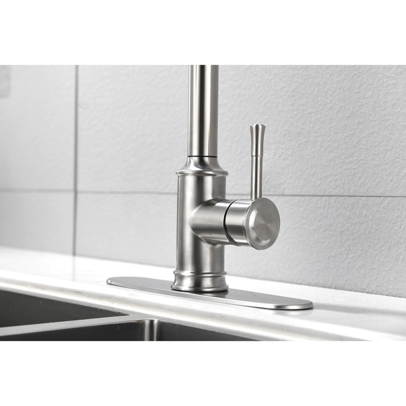 Stainless Steel Kitchen Faucet With Pull-Down Head, Brushed Nickel, 3 Water Outputs, Corrosion Treatment High Arc Pull Out Faucet, Steel, Modes, Exquisite