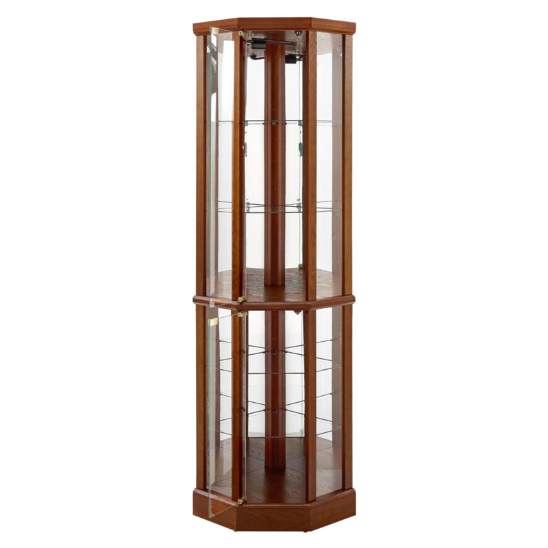 Vitrine de coin lumineuse à 6 tablettes avec tablettes réglables en verre trempé et dossier en miroir, idéale pour exposer des objets de collection et améliorer l'esthétique de la pièce