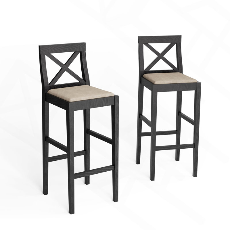 Industrial Vintage Stationary Counter Stools Set Of 2 - 26" Counter Height Durable PU Leather, BIFMA Certified For Kitchen Island & Home Bar, Black