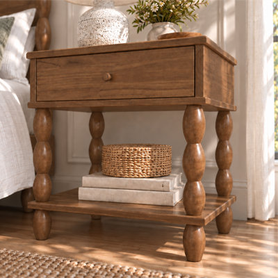 Eloise Solid Wood Spindle Nightstand Walnut