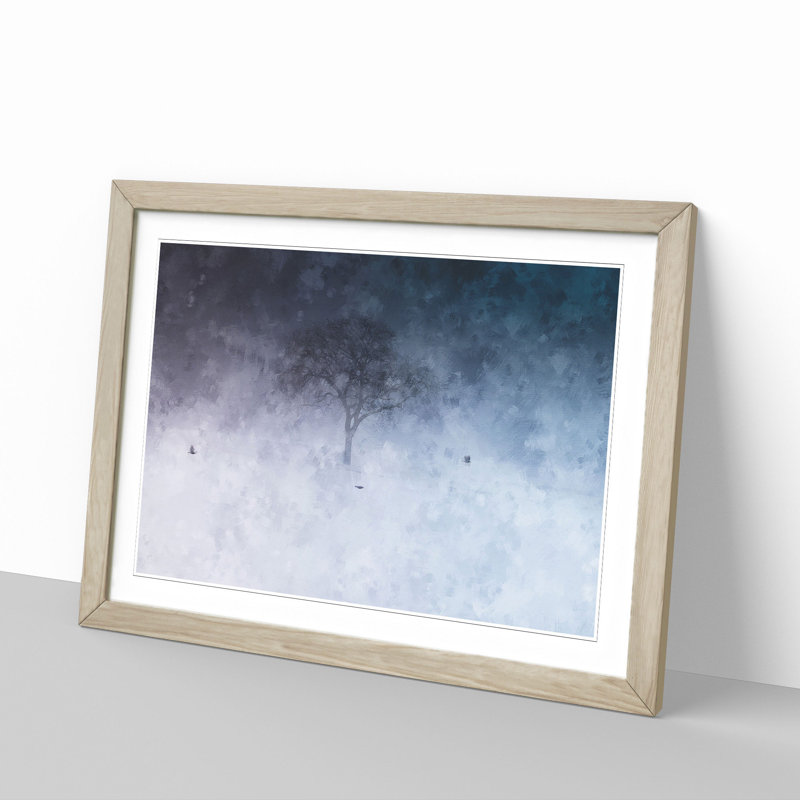 Birds Passing A Tree In Geneva Painting - Single Picture Frame Print on MDF, 24cm H x 33cm W x 2cm D, Oak
