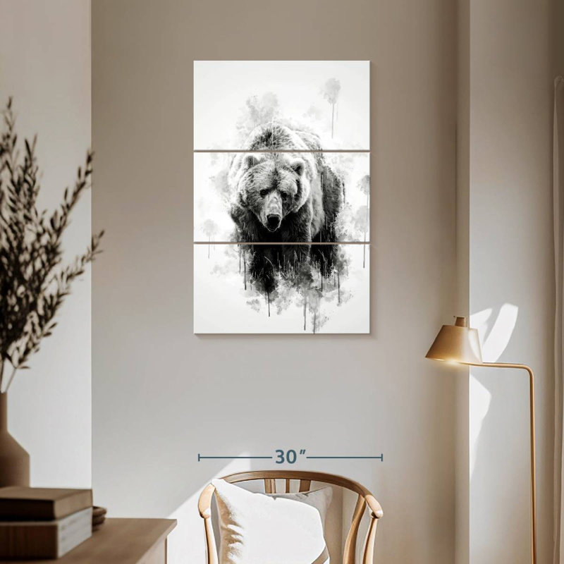 Brampt Brown Bear Black And White, 57" H x 36" W