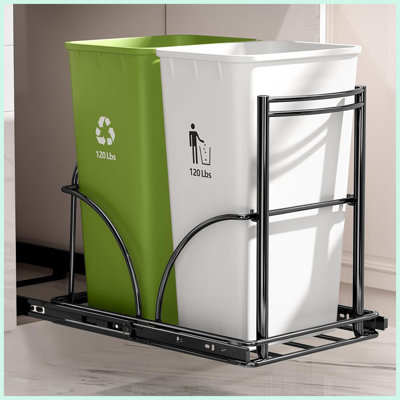 Dual Trash Can Pull Out Under Kitchen Sink Counter, no can, Slider