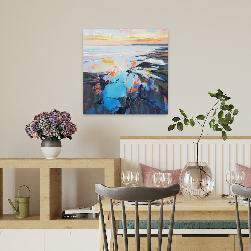 Rock Rock Sunrise, art abstrait côtier contemporain, H 18 po x l 18 po