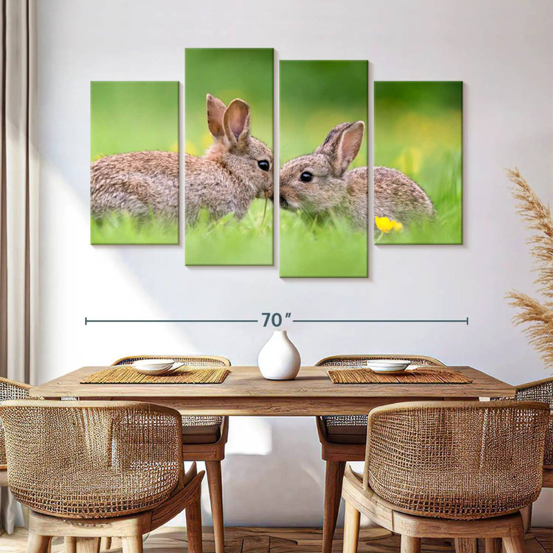 Brampt embrassant des lapins, H 42 po x l 68 po