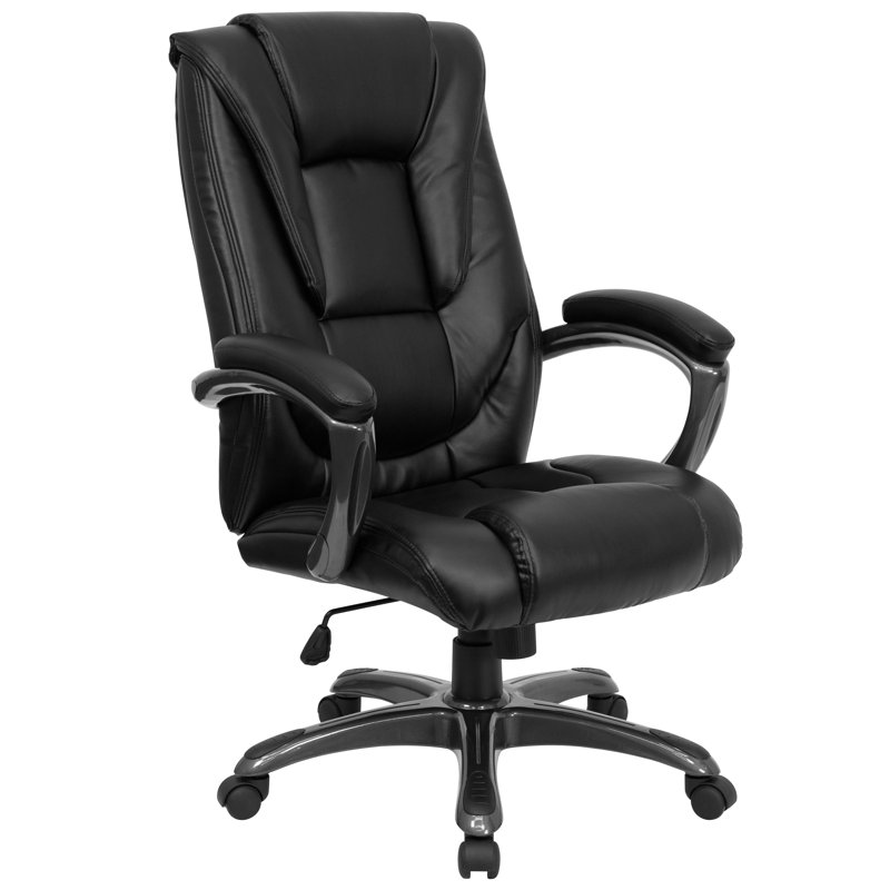 High Back LeatherSoft Swivel Ergonomic Office Chair w/Deep Curved Lumbar, Black Executive Leather