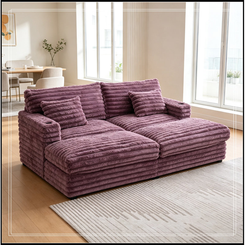 Double chaise longue avec deux coussins de soutien, ports USB et porte-gobelets, Wine Red