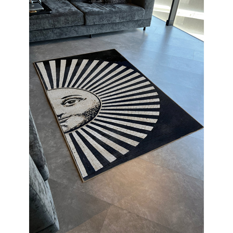 Tapis noir à motif de lignes noires, Rectangle 5 pi 1,02 po x 7 pi 6,55 po
