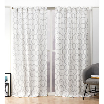 Nicole Miller Hexa Geometric Print Hidden Tab/Rod Pocket Top Light Filtering Curtain Panel Pair