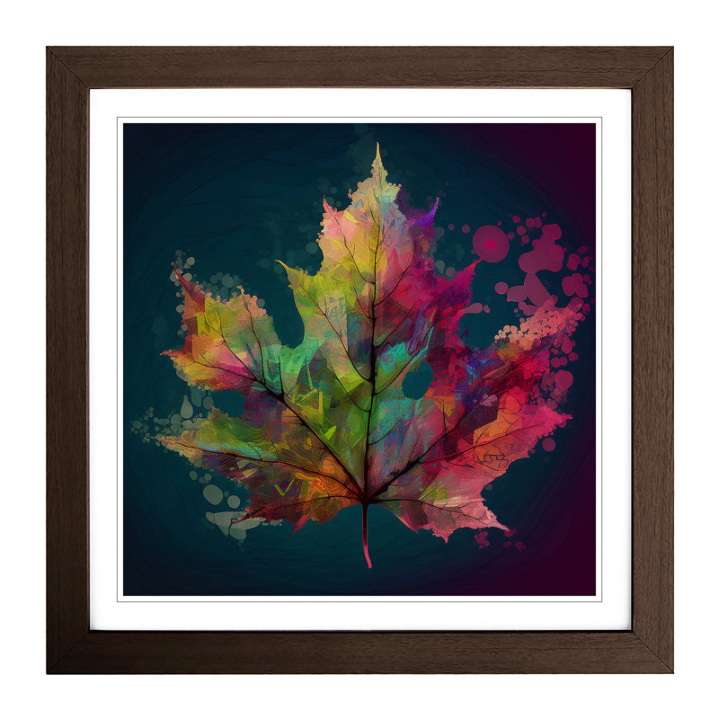 Leaf Glitch Art - Single Picture Frame Print on Wood, Walnut