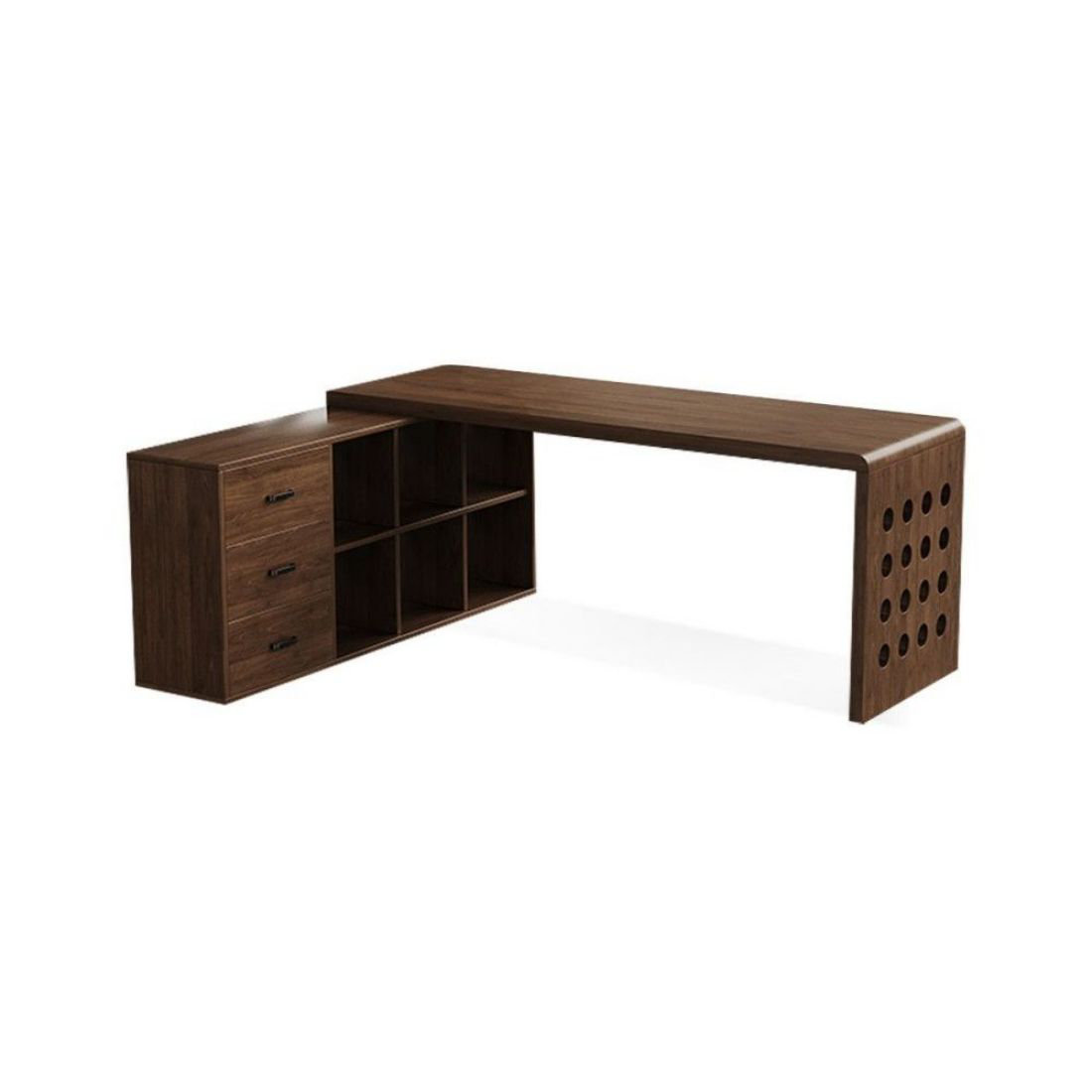 East Urban Home Nut-brown L-Shaped Solid Wood Executive Desk with ...