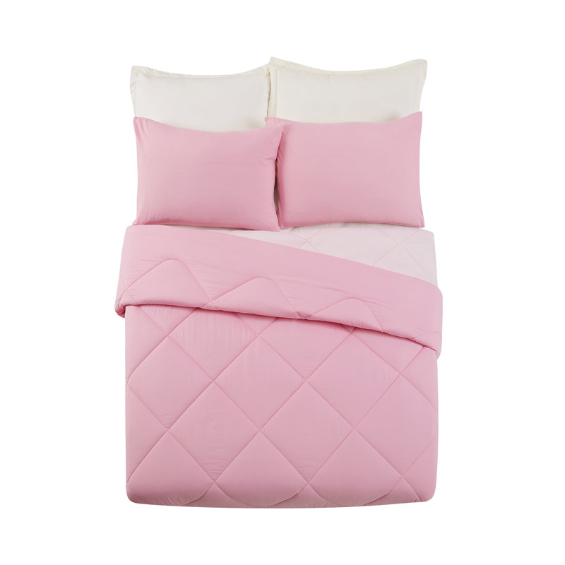 Twin Pink Microfiber Reversible Comforter Set with Sham
