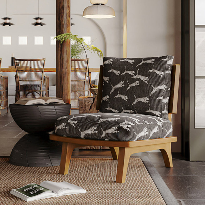 Fauteuil d'appoint français de style français rétro, structure en bois massif, tissu jacquard, conception sans accoudoirs pour la maison