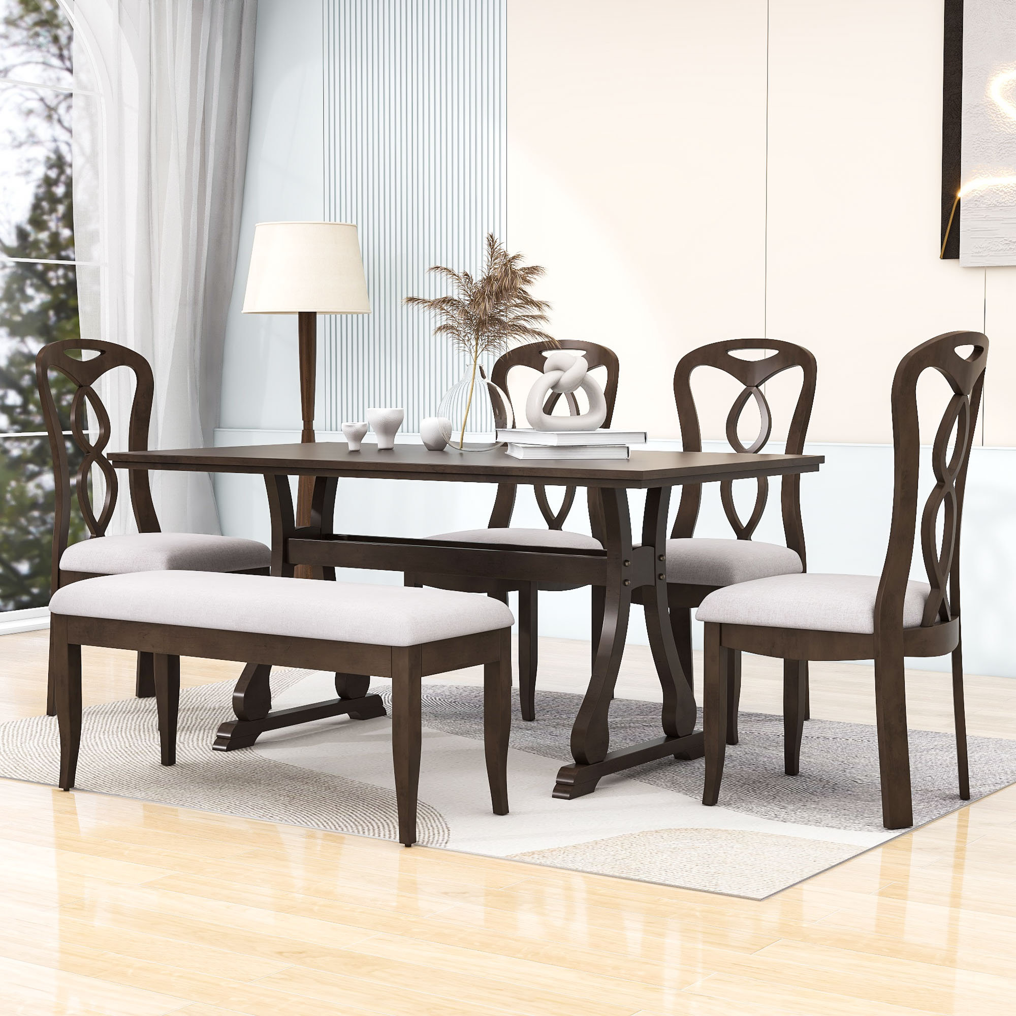 Ophelia & Co. Cleotha 6-Piece Trestle Dining Table Set with 4 ...