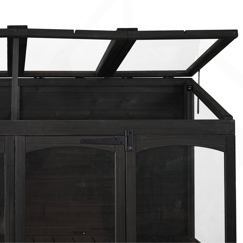 Cadre froid en bois 78 po avec 4 lanterneaux indépendants et 2 tablettes centrales pliantes, serre extérieure, Black