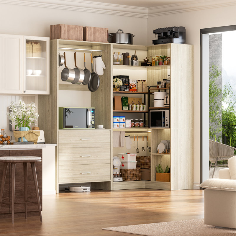 31.5'' - 57.2'' W Closet System with Wooden Drawers, White Oak