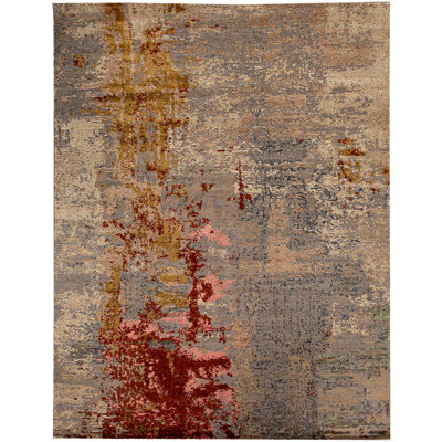 Tapis gris / rouille de haute qualité noué à la main