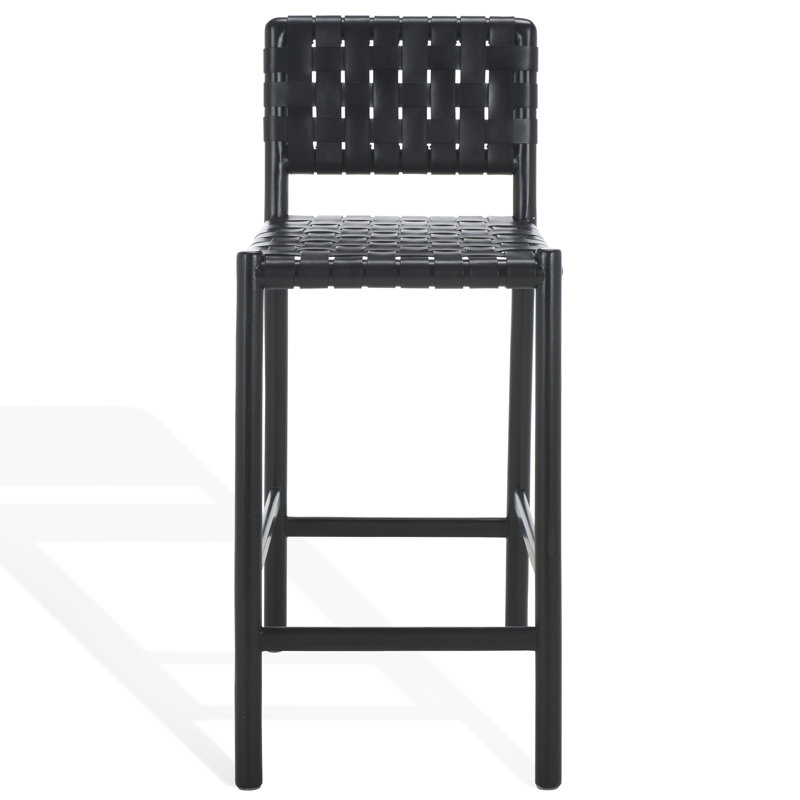 Jeremiah Woven Leather Counter Stool, Black, Black