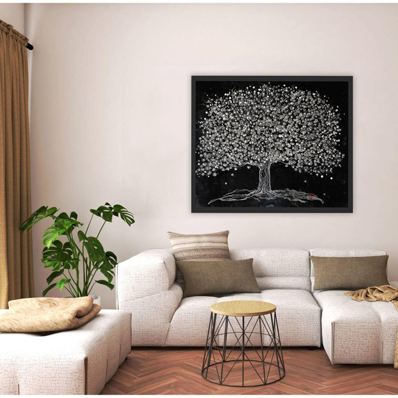 "Celestial Bloom", art mural sur toile, Cadre flottant noir, H 16 po x l 24 po
