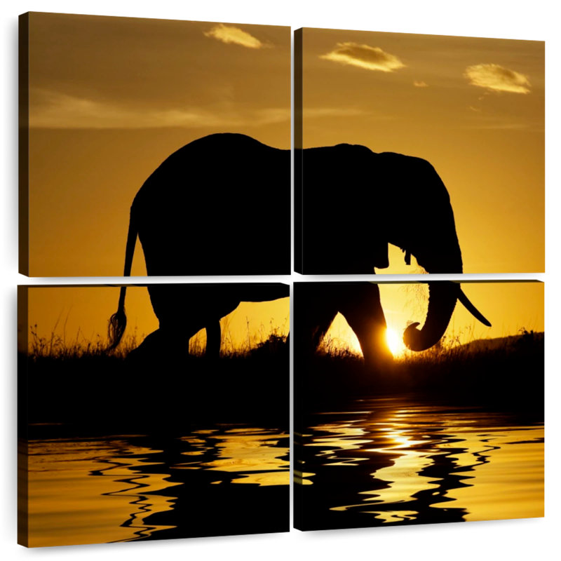 Silhouette d'éléphant au lever du soleil au Kenya, H 26 po x l 26 po