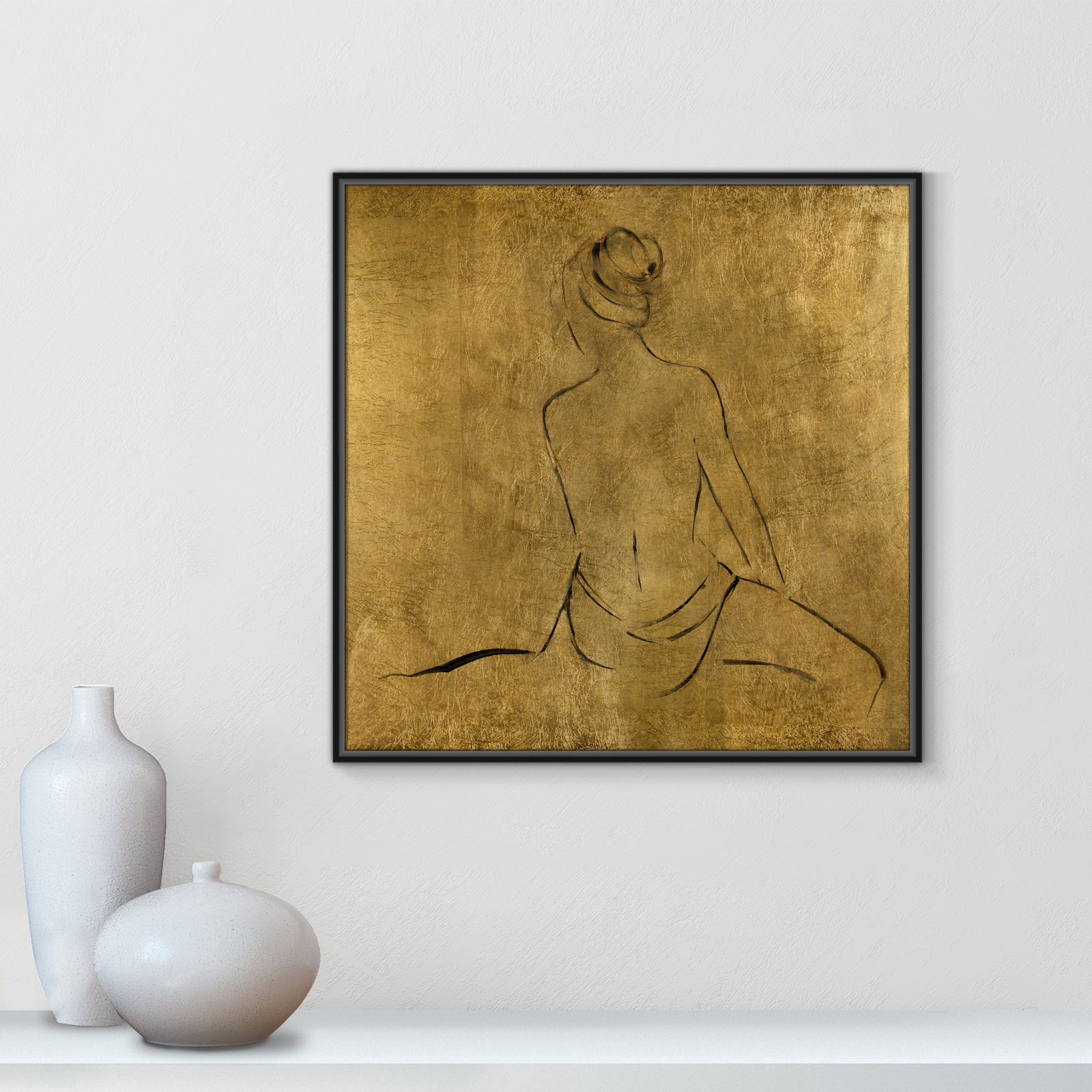 Golden Bather II by Sally Swatland - Painting Print, Black Framed Canvas, 31.5" H x 31.5" W x 2" D