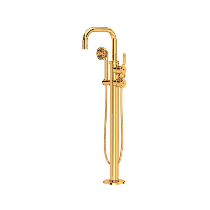 Armstrong Single Hole Floor Mount Tub Filler Trim With U-Spout, English Gold