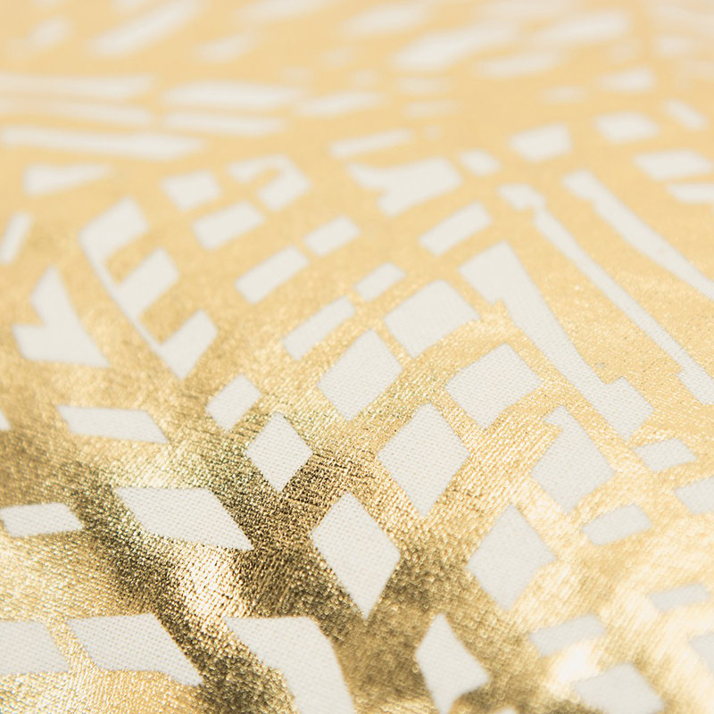 Gold and White Cotton Lumbar Pillow with Etched Pattern