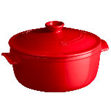 Emile Henry Ceramic Finish Flame Round Stewpot Dutch Oven, 4.2 Quart, Charcoal