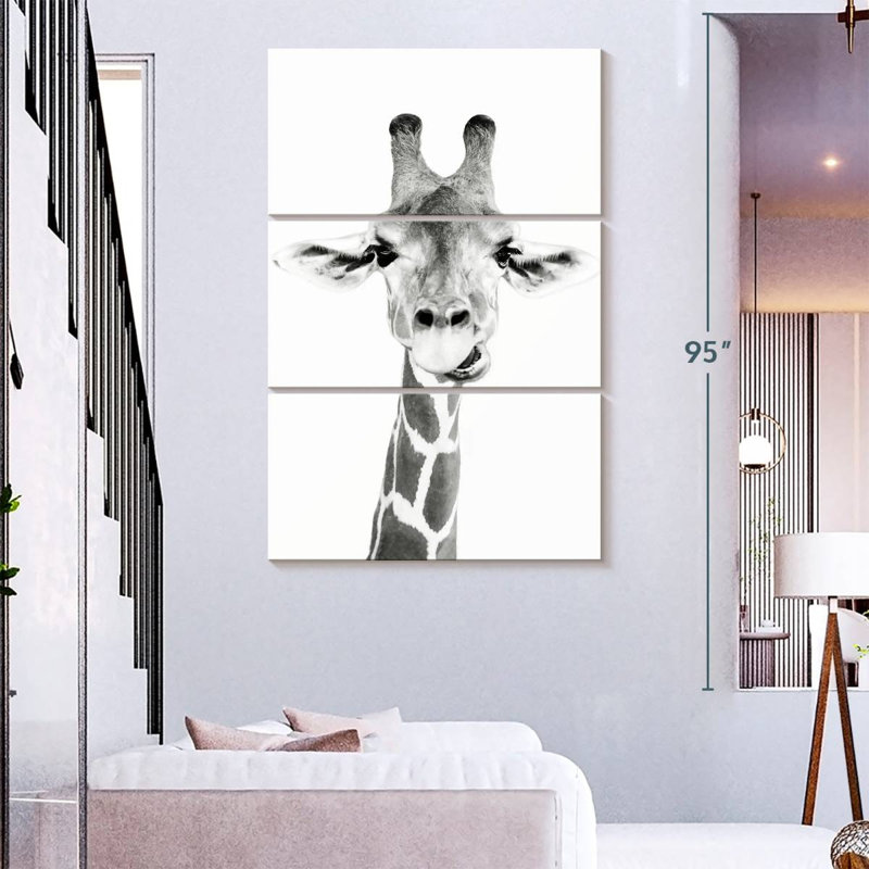 Brampt Happy Giraffe In Black And White, 74" H x 48" W